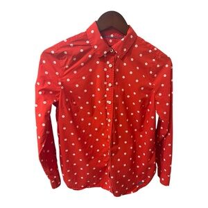Talbots Red and White Casual Button Down Shirt with Polka Dots PS